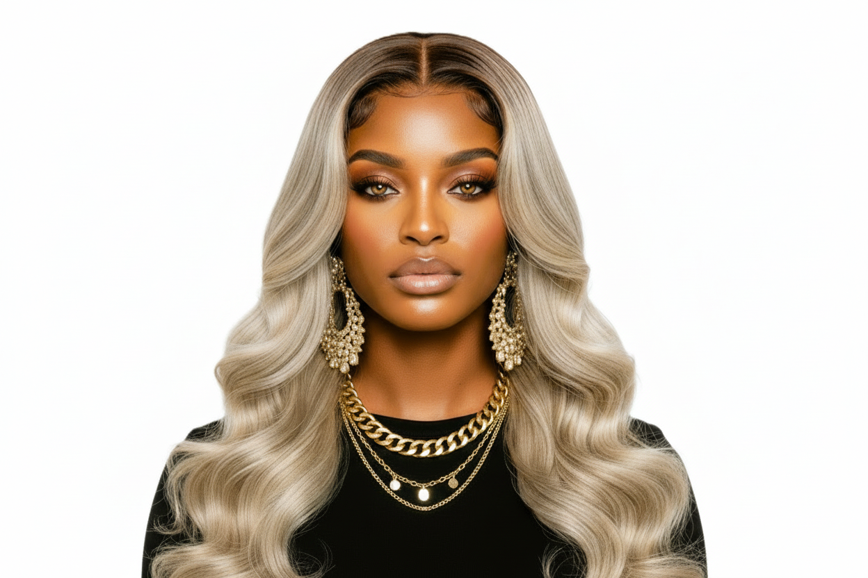 Light Ash Blonde Balayage Wig 24' Human Hair Body Wave Wear and Go Glueless Blonde Prebleached